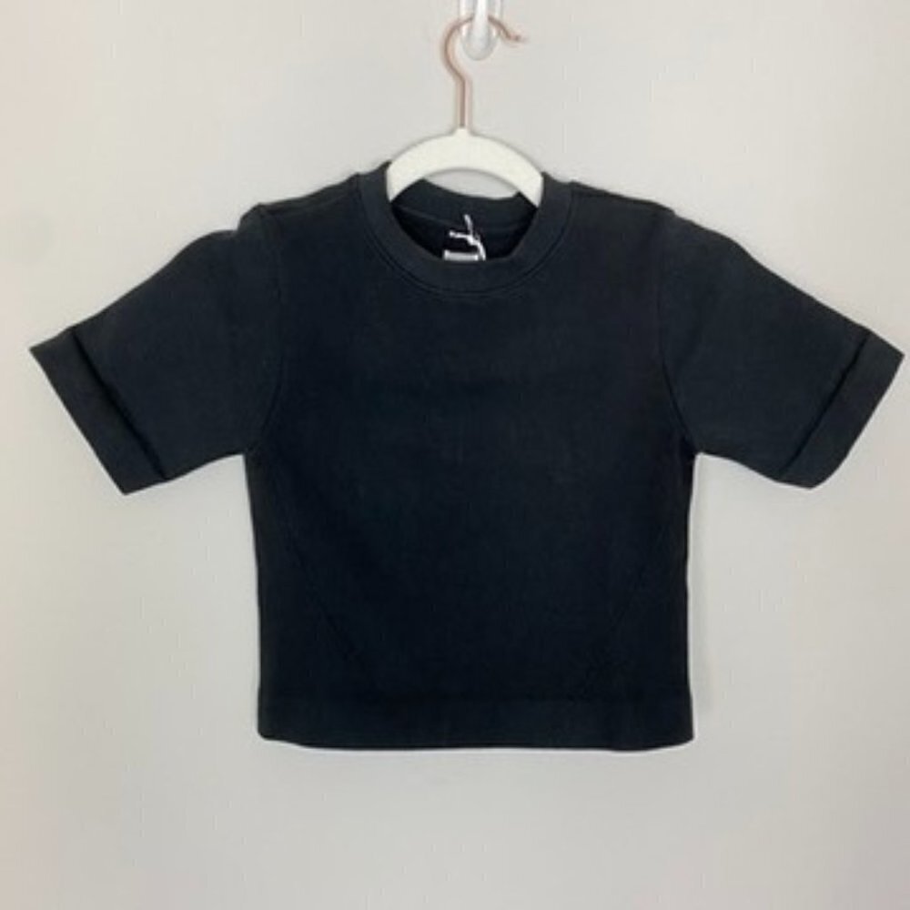 Everlane Short Sleeve Boxy Cropped Sweatshirt Womens XS / S Black Crew Stretchy